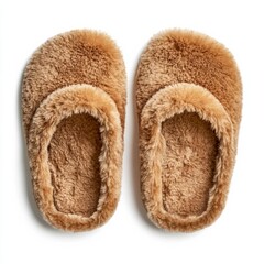 Cozy brown plush slippers on white background, perfect for winter warmth and relaxation, ideal holiday gift concept