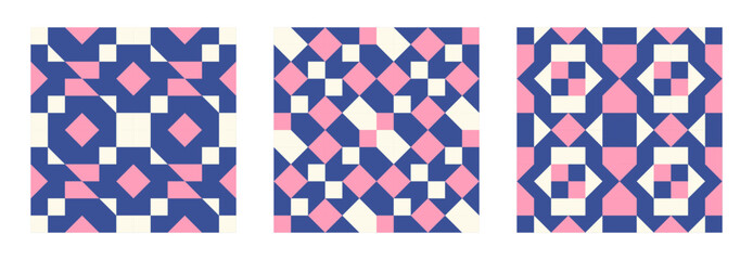 geometric abstract pixel black shapes pattern set, seamless elements collection made of triangles and squares, pixel elements form, modern design for card, invitation, wallpaper	