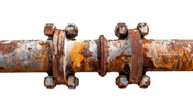 Weathered Pipes: An up-close shot of weathered pipes and fittings, bearing the marks of time and use. Its textured surface tells a story of industrial evolution and age.