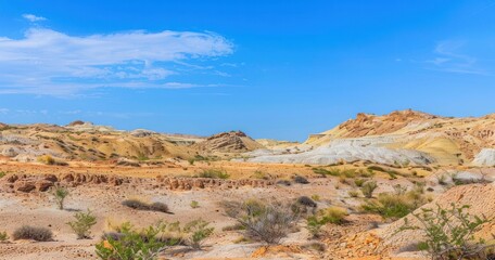 Desert landscape mountain hill with blue sky on the background.