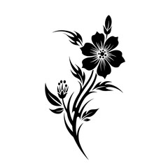 Black floral design with leaves and buds for decorative use  