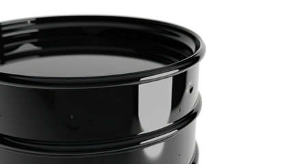 Metallic Barrel: A high-angle shot reveals the sleek and reflective surface of a black metallic barrel, showcasing its industrial design and robust construction.