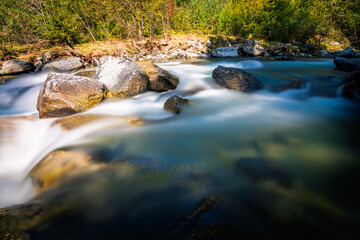 waterflow cascade river long exposure good light 