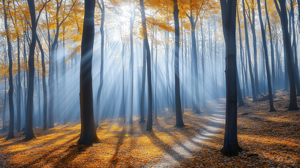 Ethereal Forest Glow with Morning Mist