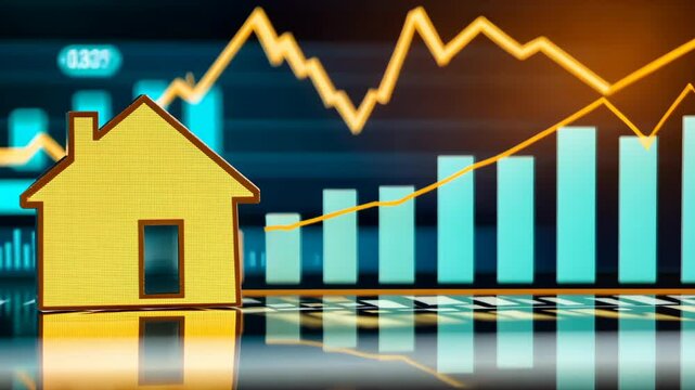 Real Estate Market Analysis: House with Financial Graph Showing Trends and Projections of Growth