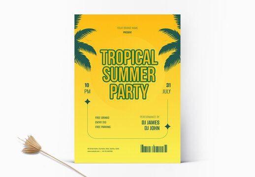 Summer Party Flyer with Minimalist Illustration