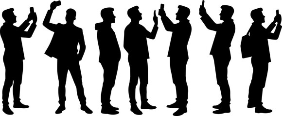 set collection of silhouettes of men taking selfies