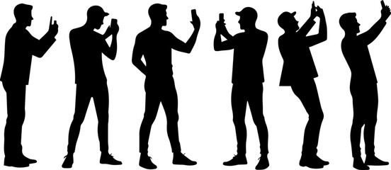 set collection of silhouettes of men taking selfies