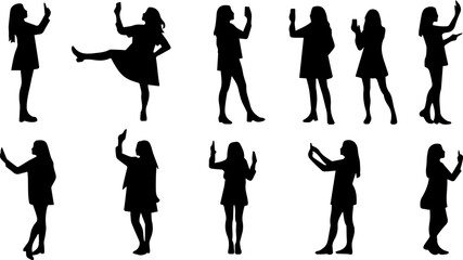 set collection of silhouettes of women taking selfies