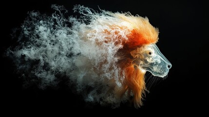 Fototapeta premium Translucent Jellyfish Lion Hybrid with Flowing Mane on Dark Background