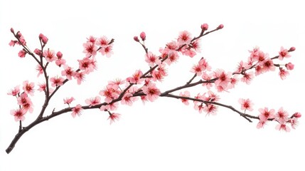 Pink Cherry Blossoms Branch Isolated on White Background for Spring Greeting Card