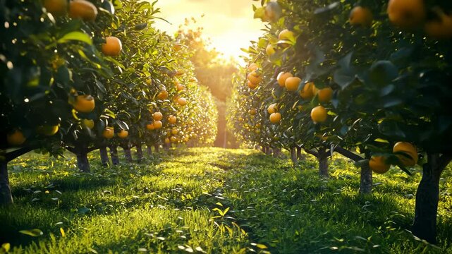 Lush Orange Grove at Sunset