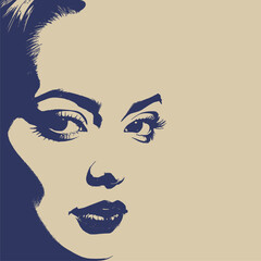 Young woman face half turn view in low key style. Elegant silhouette of a female head.