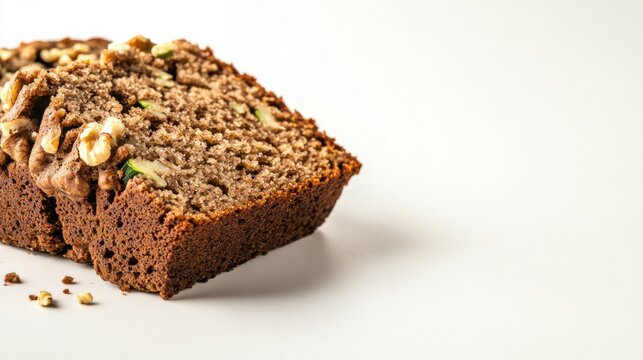 A slice of healthy zucchini bread with walnuts and seeds. Featuring flavor and nourishment