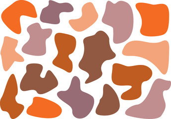 Warm tone abstract scribbles, blots and doodle figures. Brown, orange, beige spots