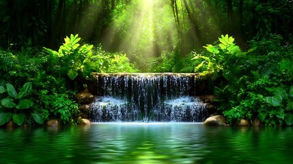 Lush Waterfall in Jungle