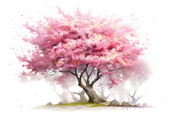 A gentle breeze rustling through a Japanese cherry blossom tree Isolated on white background