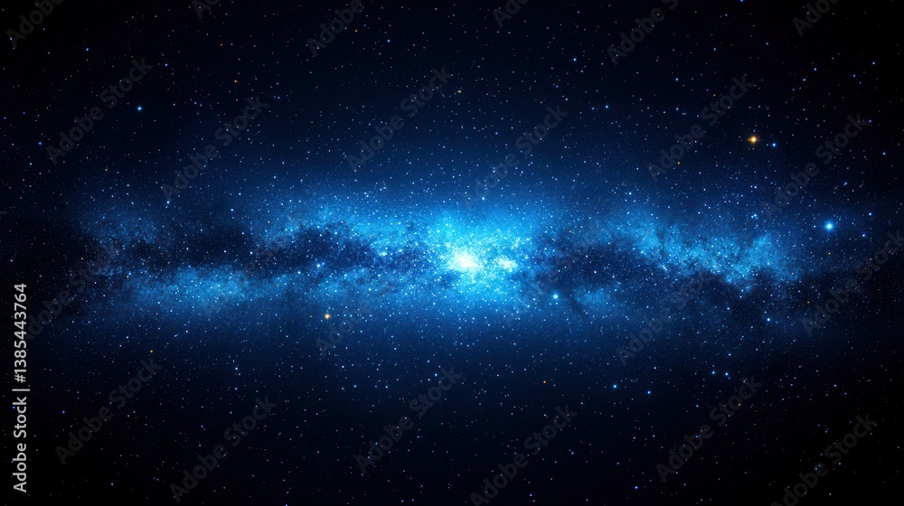 Wall mural blue milky way glowing galactic core with stardust and nebula in deep space