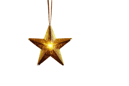 A shimmering gold star light suspended in mid-air, gently glowing with a warm yellow hue, standing out against the pitch-black background for a magical effect