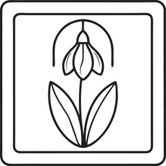 Snowdrop flower outline icon, drooping petals, thin monochrome lines, white background