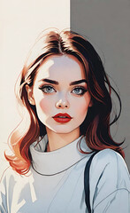 Beauty woman face. Painting fashion illustration. Drawn portrait of pretty girl