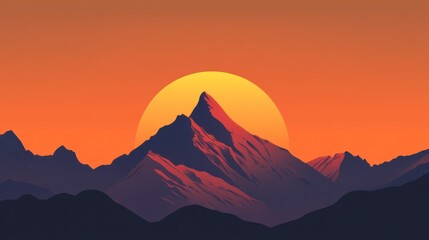 Sunset over mountain range; vibrant landscape; digital art; background image; poster potential