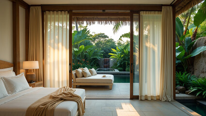 Luxurious Villa Bedroom With Tropical Garden View And Private Plunge Pool