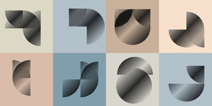 Modern artistic layout set with semicircle design elements . Many lines form half circles in art style . Wall art , home poster design . Vector abstract shape. Modern art . Contemporary composition . 
