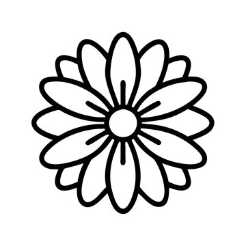 calendula flower vector icon, simple black outline line icon of calendula flower, flower vector line art icon