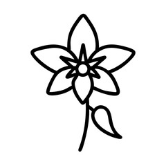 columbine flower vector icon, simple black outline line icon of columbine flower, flower vector line art icon