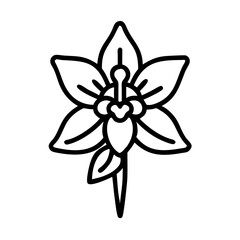 columbine flower vector icon, simple black outline line icon of columbine flower, flower vector line art icon