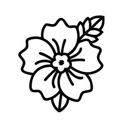 hollyhock flower vector icon, simple black outline line icon of hollyhock flower, flower vector line art icon