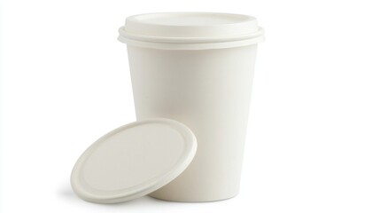 Blank white paper coffee cup with lid, isolated on white background