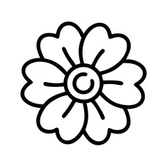 marigold flower vector icon, simple black outline line icon of marigold flower, flower vector line art icon