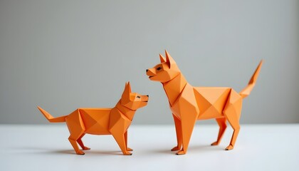 A papercraft animal figures crafted in geometric origami style of a orange cat. With tiny paper...