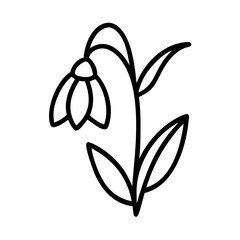 snowdrop flower vector icon, simple black outline line icon of snowdrop flower, flower vector line art icon