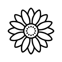 sunflower flower vector icon, simple black outline line icon of sunflower flower, flower vector line art icon