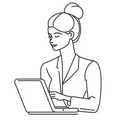 An elegant woman is working on her laptop computer calmly
