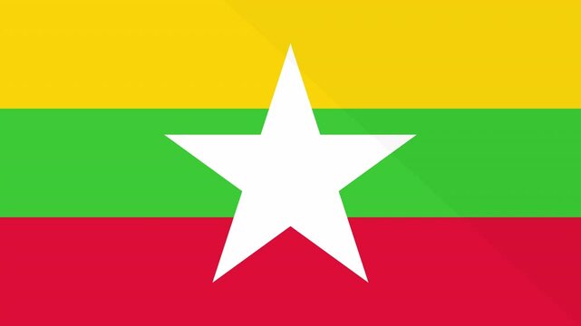 Animation of the appearance and disappearance of a flat flag 2D Myanmar