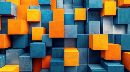 Abstract 3D Cubes: Blue and Orange Geometric Wallpaper