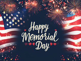 Patriotic Memorial Day Celebration with Fireworks and American Flag Background