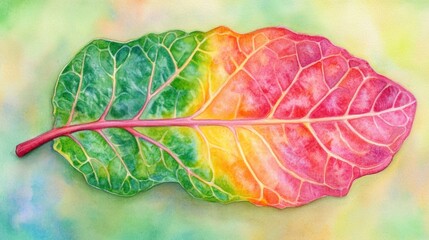 Vibrant watercolor leaf, vibrant colors