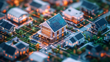 Obraz premium An AI powered system automating real estate appraisals by analyzing property values, market trends, and neighborhood data for accurate property valuations