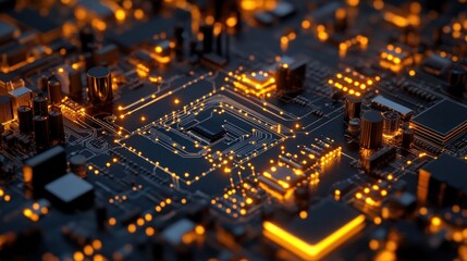Illuminated Circuit Board Close-up