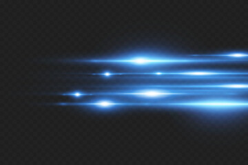 Blue light lines, shine of light and flare of the beam. On a transparent background.
