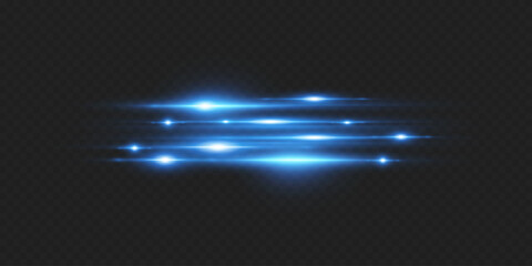 Blue light lines, shine of light and flare of the beam. On a transparent background.