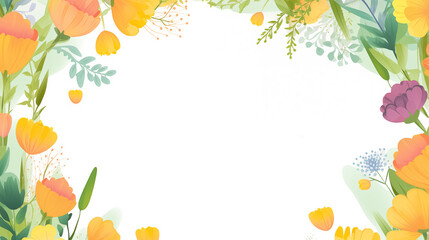 Fototapeta premium Spring Floral Border with Delicate Spring Flower Patterns, Colorful Spring Flowers with Natural Border, Perfect for Invitations, Greeting Cards, and Spring Events