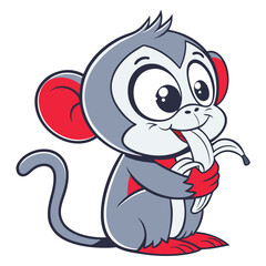 Fototapeta premium cute monkey eat banana in white background