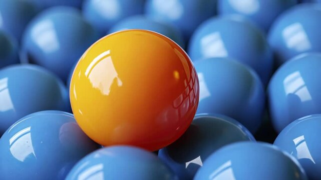 One Orange Sphere Amongst Many Blue Spheres - Concept of Uniqueness and Standing Out