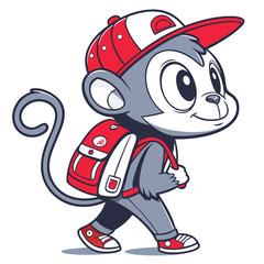 Obraz premium cute monkey student style with bag and hat in white background